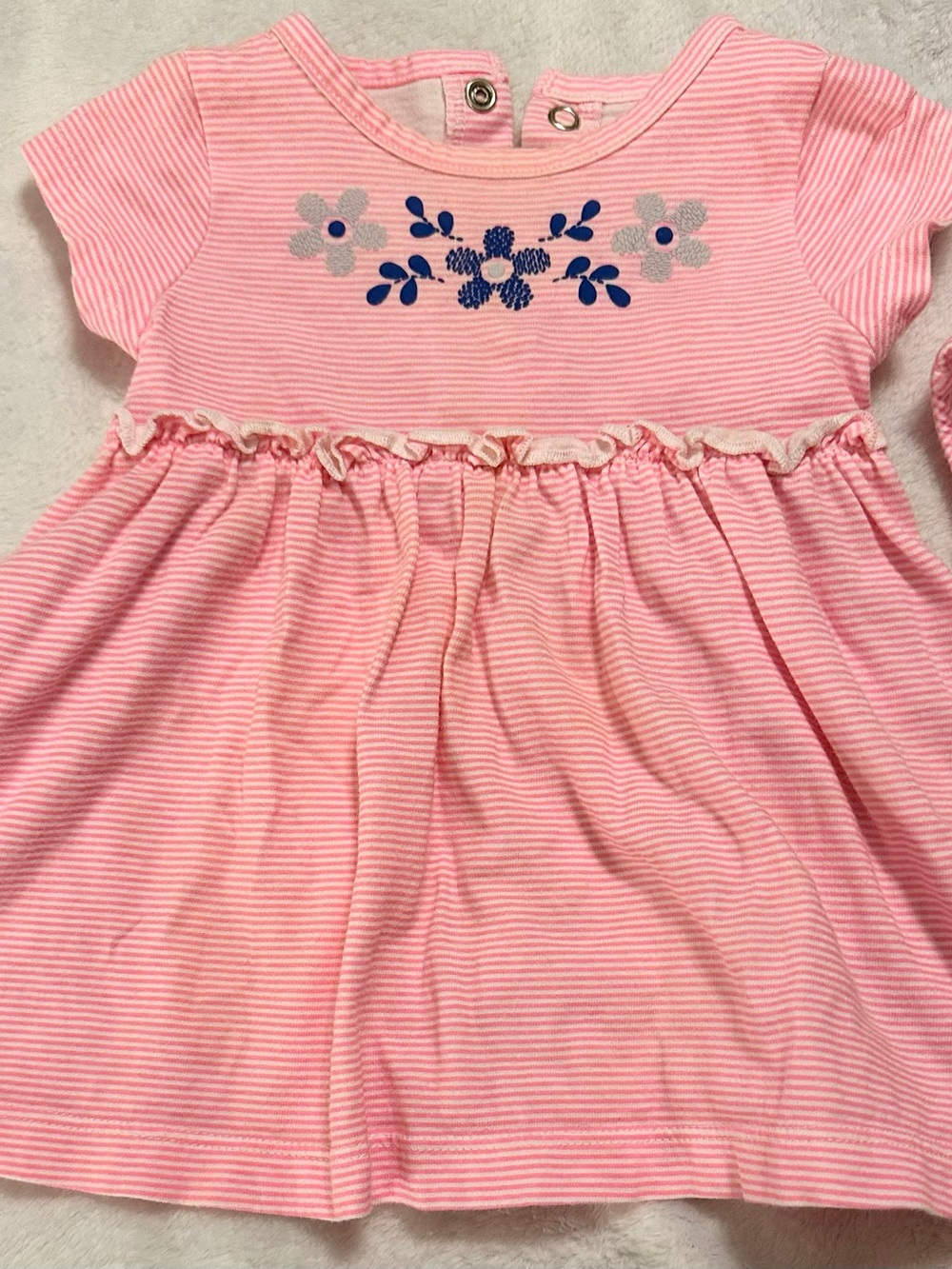 child of mine Pink Striped Knit Dress with Blue Floral Embroidery